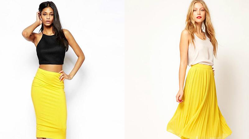 Geltoni sijonai yra saulės spindulys jūsų garderobe
